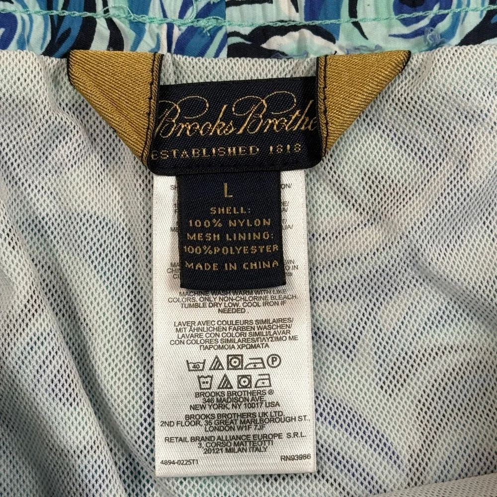 Brooks‎ Brothers Blue Wave Print Swim Trunks Mesh Lining Mens Large Shorts